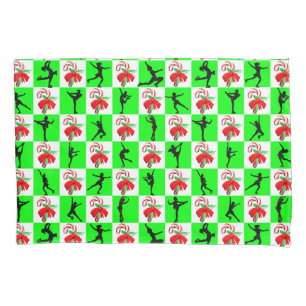 HOLLY JOLLY FIGURE SKATING CHRISTMAS DESIGN PILLOWCASE