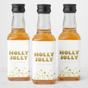 Holly Jolly   Fun Christmas White & Gold Mini Liquor Bottle Label