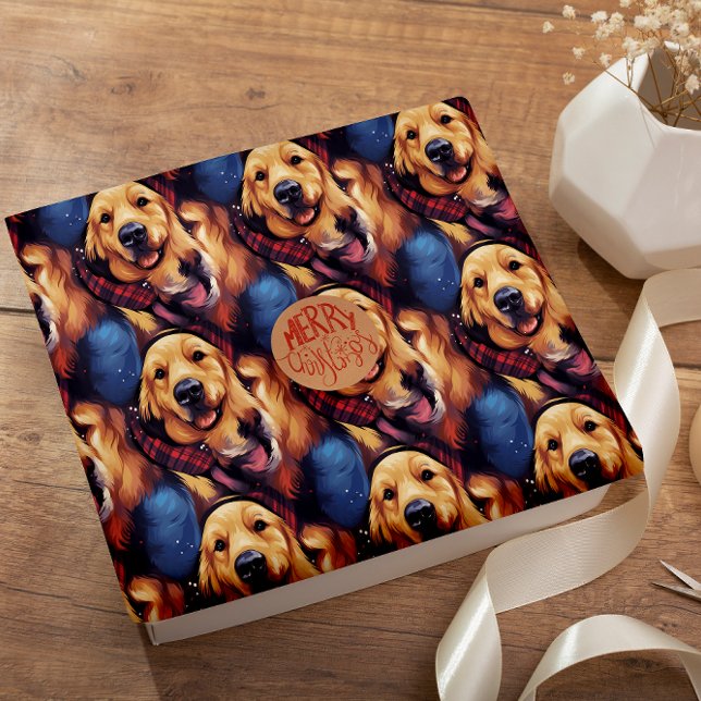 Holly Jolly Golden Retriever seamless pattern Wrapping Paper (Creator Uploaded)