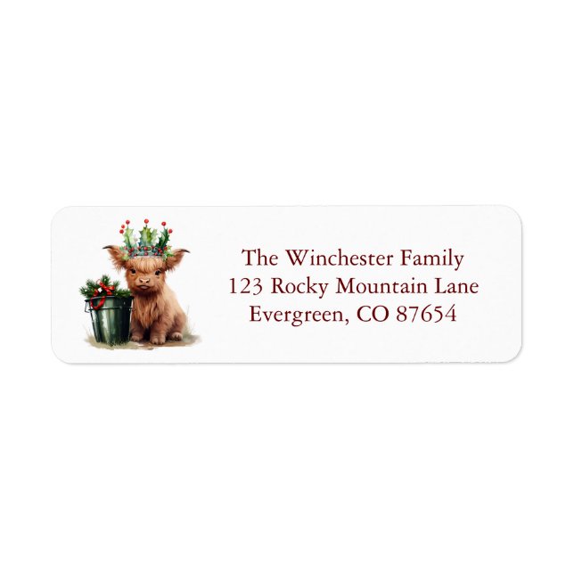 Holly Jolly Highland Cow Adresse de retour Étiquet (Devant)