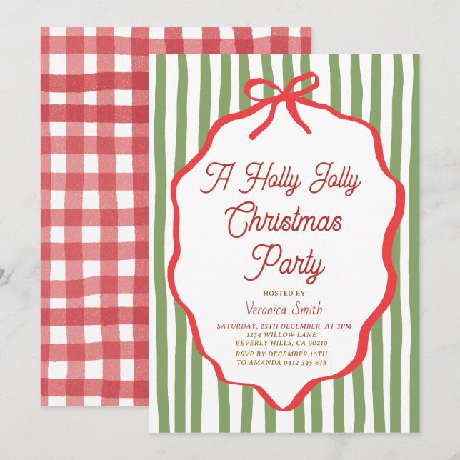 Holly Jolly Holiday Christmas Party Invitation (Devant / Derrière)