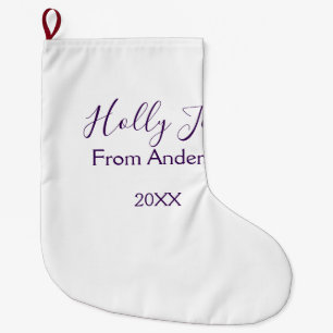 Holly Jolly holidays add name family year purple s Large Christmas Stocking