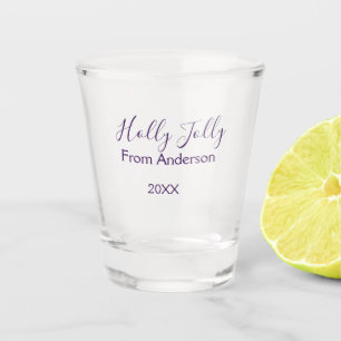 Holly Jolly holidays add name family year purple s Shot Glass