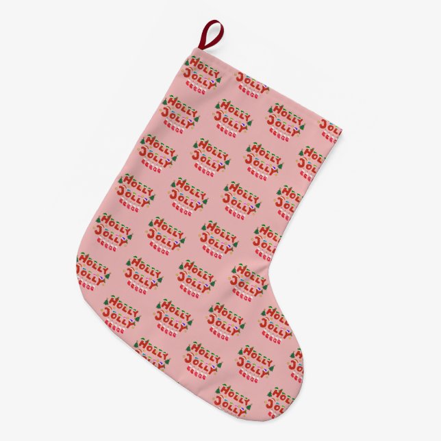 Holly Jolly Large Christmas Stocking (Front (Hanging))