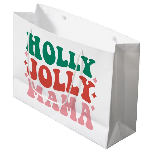Holly Jolly Mama - Fun Holiday Design Large Gift Bag (Front Angled)