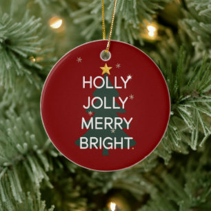 Holly Jolly Merry Bright Family Matching Christmas Ceramic Ornament