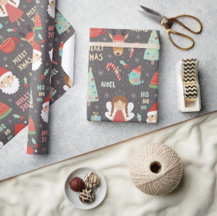 Holly Jolly Merry Xmas Santa Reindeer   Christmas Wrapping Paper