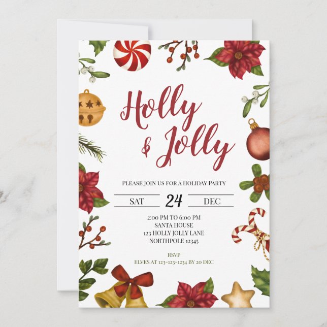 Holly Jolly Noël Fête Invitation (Devant)