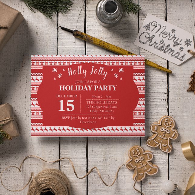 Holly Jolly Nordic Print Reindeer Holiday Invitation (Creator Uploaded)