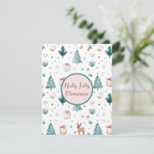 Holly Jolly Pastel Xmas Card Watercolor Design