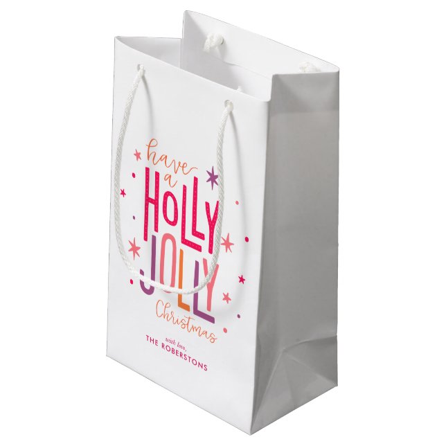 "Holly Jolly" Personalized Christmas Small Gift Bag (Back Angled)