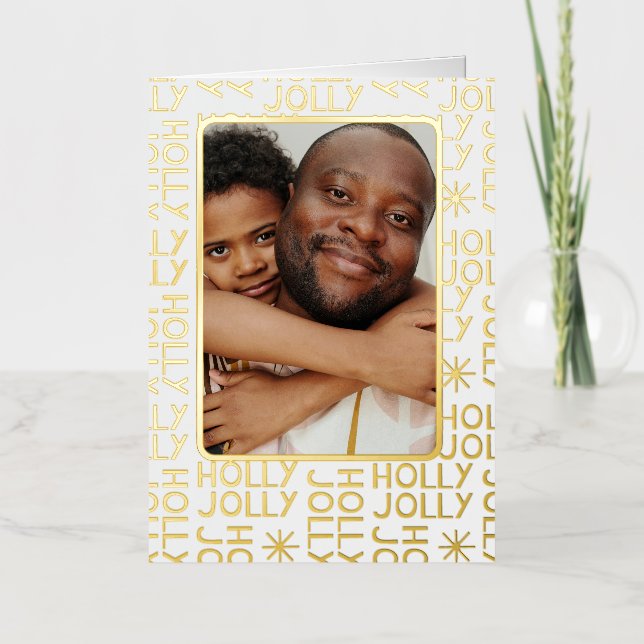 Holly Jolly Personalized Photo Christmas Foil Holiday Card (Front)