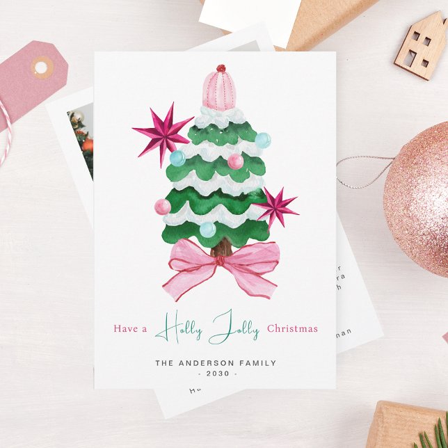 Holly Jolly Photo Christmas Tree Carte de vacances (Créateur téléchargé)