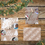 Holly Jolly Photo Collage Neutrals Christmas Wrapping Paper Sheet<br><div class="desc">Create your own personalized Christmas wrapping paper with this photo collage template design in Holly Jolly neutrals of tan, brown and white. Upload your photos into the round templates where they become the O in the HOLLY and JOLLY typography pattern, one in white on a soft sandy tan and one...</div>