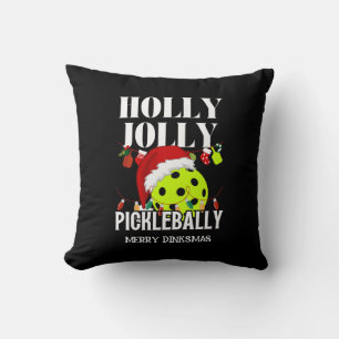 HOLLY JOLLY PICKLEBALLY Christmas Throw Pillow