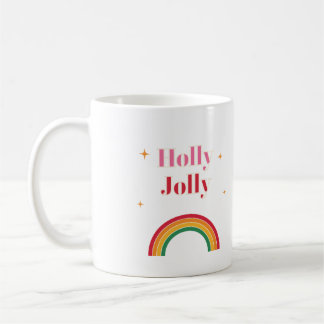 Holly Jolly Retro 70s Rainbow Christmas Coffee Mug