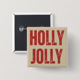 Holly Jolly Retro Family Christmas Matching  2 Inch Square Button