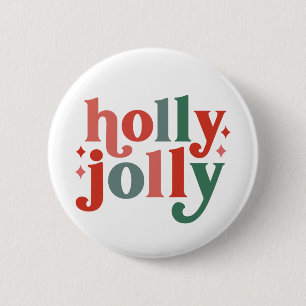 Holly Jolly - Retro Holiday Typography 2 Inch Round Button