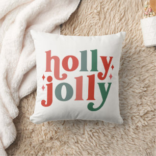 Holly Jolly - Retro Holiday Typography Throw Pillow
