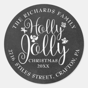 Holly Jolly Return Address Christmas Chalkboard Classic Round Sticker