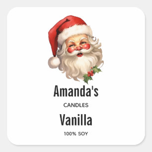 Holly Jolly Santa Claus Retro Candle Business Square Sticker