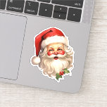 Holly Jolly Santa Claus Retro Christmas<br><div class="desc">Contour sticker with a joyful illustration of a vintage style Santa Claus with red rosy cheeks. wearing his classic red Santa hat and his big white bear. A sprig of holly adds to the festive holiday spirit of this design.</div>