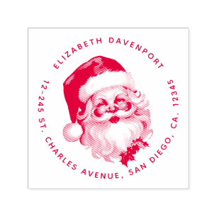 Holly Jolly Santa Claus Retro Christmas Address Self-inking Stamp