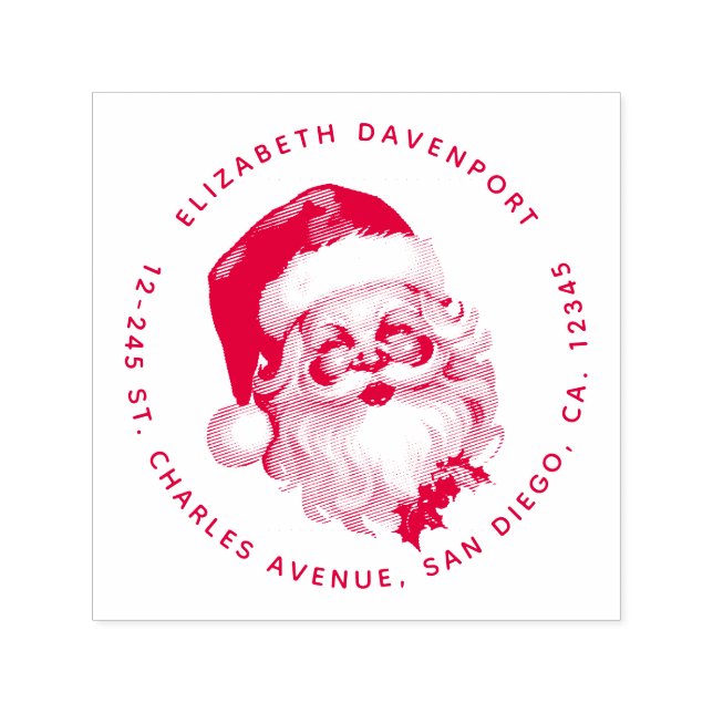 Holly Jolly Santa Claus Retro Christmas Address Self-inking Stamp (Design)