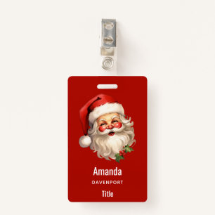 Holly Jolly Santa Claus Retro Christmas Badge