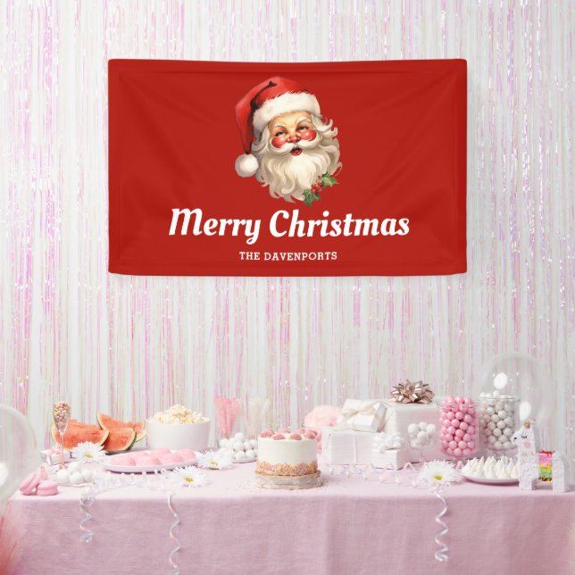 Holly Jolly Santa Claus Retro Christmas Banner (Party)