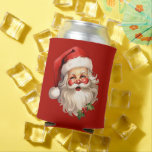 Holly Jolly Santa Claus Retro Christmas Can Cooler<br><div class="desc">Can cooler with a joyful illustration of a vintage style Santa Claus with red rosy cheeks. wearing his classic red Santa hat and his big white bear. A sprig of holly adds to the festive holiday spirit of this design.</div>