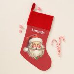 Holly Jolly Santa Claus Retro Christmas Christmas Stocking<br><div class="desc">Christmas stocking with a joyful illustration of a vintage style Santa Claus with red rosy cheeks. Wearing his classic red Santa hat and his big white beard. A sprig of holly adds to the festive holiday spirit of this design.</div>
