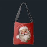 Holly Jolly Santa Claus Retro Christmas Crossbody Bag<br><div class="desc">A bag with a joyful illustration of a vintage style Santa Claus with red rosy cheeks. wearing his classic red Santa hat and his big white bear. A sprig of holly adds to the festive holiday spirit of this design.</div>