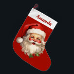 Holly Jolly Santa Claus Retro Christmas Large Christmas Stocking<br><div class="desc">Personalized Christmas stocking with a joyful illustration of a vintage style Santa Claus with red rosy cheeks. Wearing his classic red Santa hat and his big white beard. A sprig of holly adds to the festive holiday spirit of this design.</div>