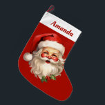 Holly Jolly Santa Claus Retro Christmas Large Christmas Stocking<br><div class="desc">Personalized Christmas stocking with a joyful illustration of a vintage style Santa Claus with red rosy cheeks. Wearing his classic red Santa hat and his big white beard. A sprig of holly adds to the festive holiday spirit of this design.</div>