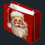 Holly Jolly Santa Claus Retro Christmas Large Gift Bag<br><div class="desc">Gift bag with a joyful illustration of a vintage style Santa Claus with red rosy cheeks. wearing his classic red Santa hat and his big white bear. A sprig of holly adds to the festive holiday spirit of this design.</div>