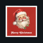 Holly Jolly Santa Claus Retro Christmas Napkin<br><div class="desc">Paper napkins with a joyful illustration of a vintage style Santa Claus with red rosy cheeks. wearing his classic red Santa hat and his big white bear. A sprig of holly adds to the festive holiday spirit of this design.</div>