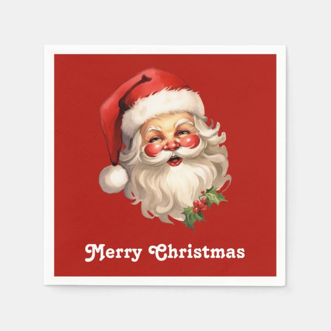 Holly Jolly Santa Claus Retro Christmas Napkin (Front)