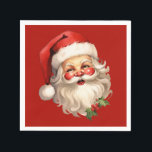Holly Jolly Santa Claus Retro Christmas Napkin<br><div class="desc">Paper napkins with a joyful illustration of a vintage style Santa Claus with red rosy cheeks. wearing his classic red Santa hat and his big white bear. A sprig of holly adds to the festive holiday spirit of this design.</div>