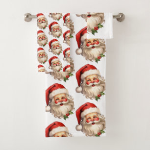 Holly Jolly Santa Claus Retro Christmas Pattern Bath Towel Set