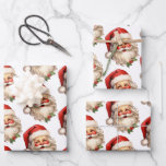 Holly Jolly Santa Claus Retro Christmas Pattern Wrapping Paper Sheet<br><div class="desc">Wrapping paper sheets with a joyful illustration of a vintage style Santa Claus with red rosy cheeks. wearing his classic red Santa hat and his big white bear. A sprig of holly adds to the festive holiday spirit of this design.</div>