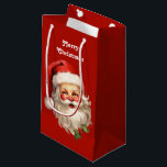 Holly Jolly Santa Claus Retro Christmas Small Gift Bag<br><div class="desc">Gift bag with a joyful illustration of a vintage style Santa Claus with red rosy cheeks. wearing his classic red Santa hat and his big white bear. A sprig of holly adds to the festive holiday spirit of this design.</div>