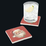 Holly Jolly Santa Claus Retro Christmas Stone Coaster<br><div class="desc">A stone coaster with a joyful illustration of a vintage style Santa Claus with red rosy cheeks. wearing his classic red Santa hat and his big white bear. A sprig of holly adds to the festive holiday spirit of this design.</div>