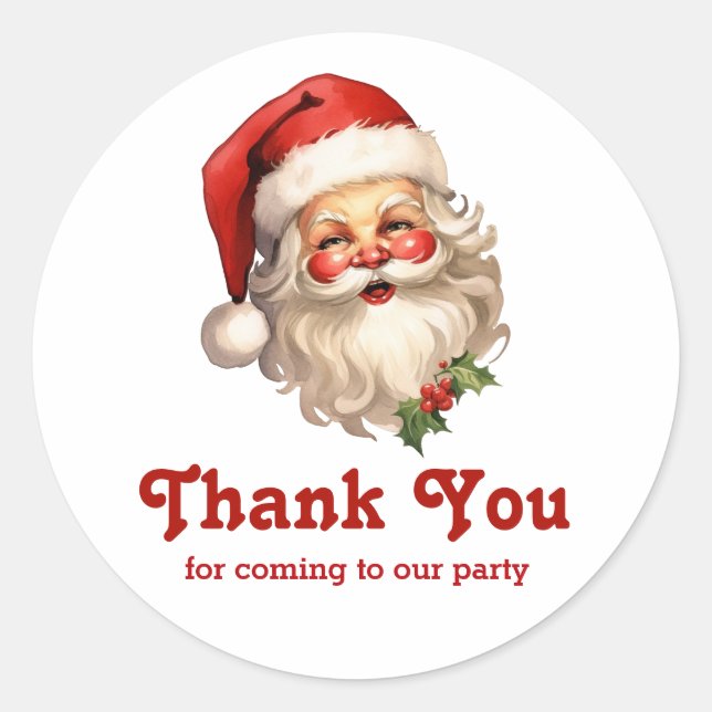 Holly Jolly Santa Claus Retro Christmas Thank You Classic Round Sticker (Front)