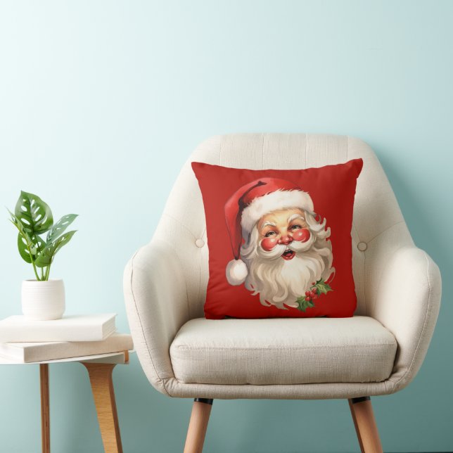Holly Jolly Santa Claus Retro Christmas Throw Pillow (Chair)