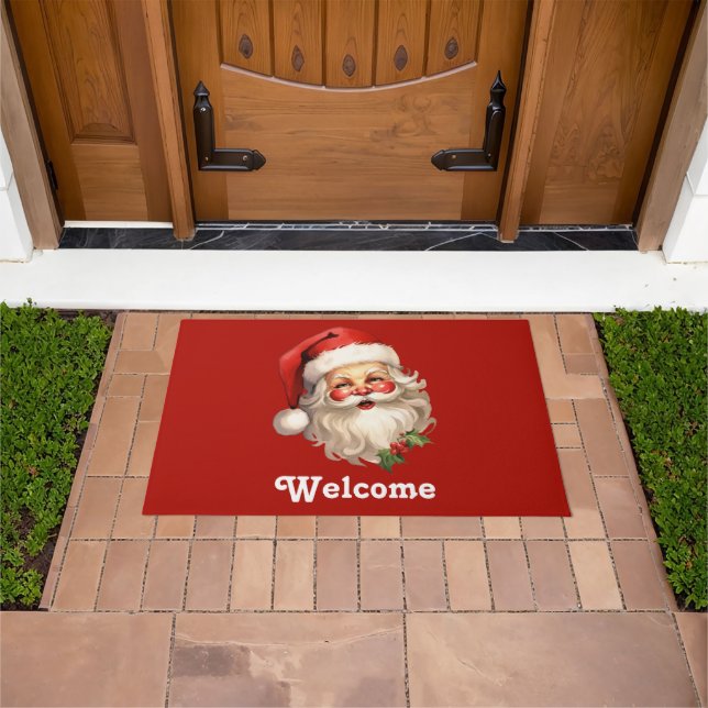 Holly Jolly Santa Claus Retro Christmas Welcome Doormat (Outdoor)