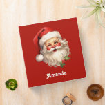 Holly Jolly Santa Claus Retro Style Christmas Binder<br><div class="desc">A binder with a joyful illustration of a vintage style Santa Claus with red rosy cheeks. wearing his classic red Santa hat and his big white bear. A sprig of holly adds to the festive holiday spirit of this design.</div>