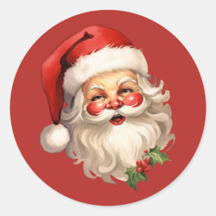 Holly Jolly Santa Claus Retro Style Christmas Classic Round Sticker