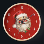 Holly Jolly Santa Claus Retro Style Christmas Clock<br><div class="desc">A clock with a joyful illustration of a vintage style Santa Claus with red rosy cheeks. wearing his classic red Santa hat and his big white bear. A sprig of holly adds to the festive holiday spirit of this design.</div>
