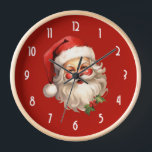 Holly Jolly Santa Claus Retro Style Christmas Clock<br><div class="desc">A clock with a joyful illustration of a vintage style Santa Claus with red rosy cheeks. wearing his classic red Santa hat and his big white bear. A sprig of holly adds to the festive holiday spirit of this design.</div>